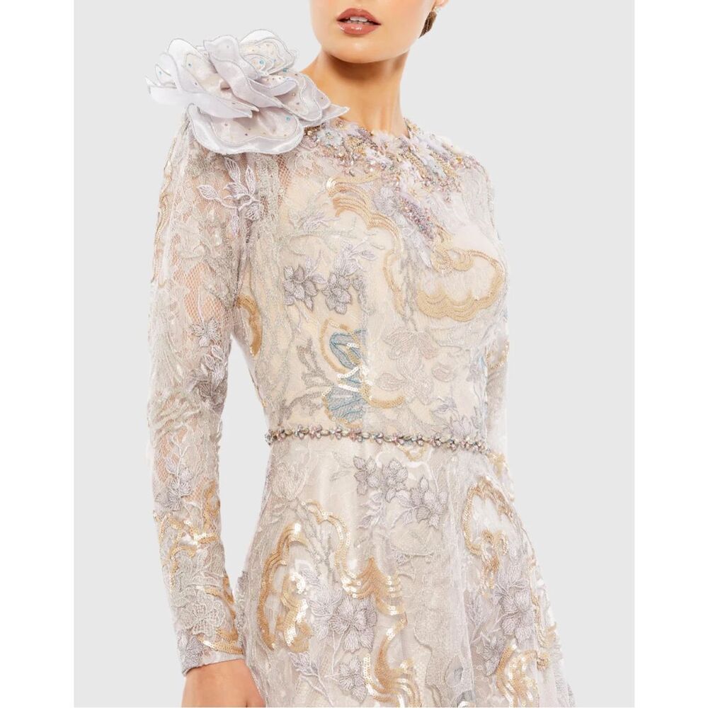 Mac Duggal Embellished Long Sleeve High Neck Rose Applique Gown SIZE US 16 $798 - Picture 3 of 11